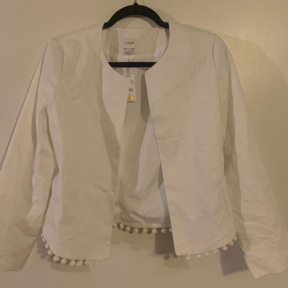 White linen cropped Pom Pom jacket